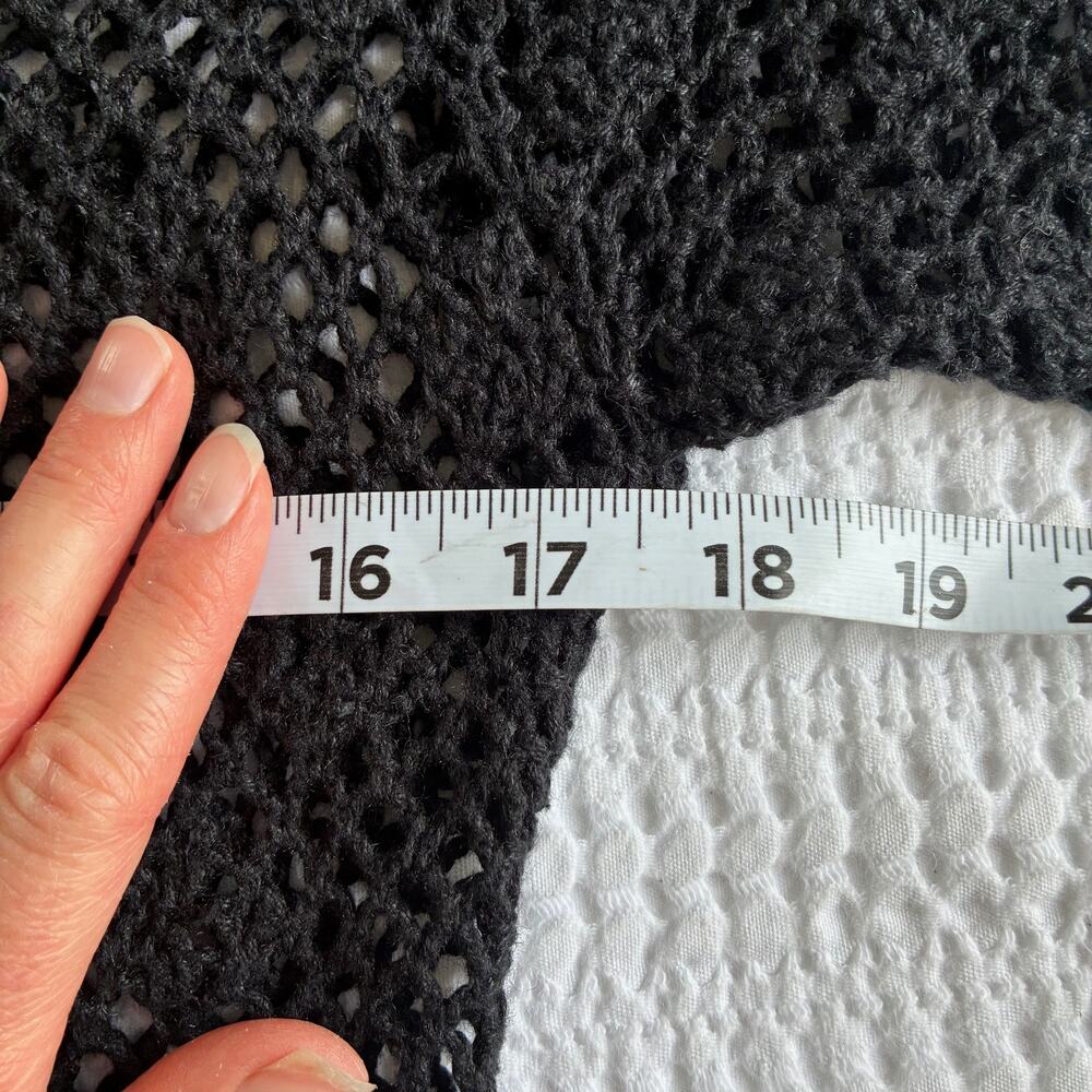 Vtg Laura Scott Crochet Cardigan Women L Black Floral Whimsigoth Dark‎ Cottage - Picture 14 of 16